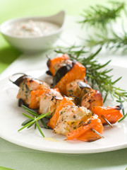 Grilled chicken and vegetable kebab