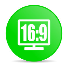 16 9 display green circle web glossy icon