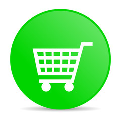 shopping cart green circle web glossy icon