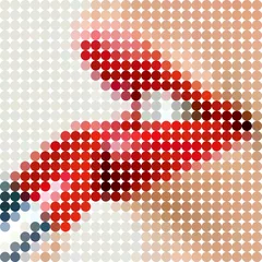 Brushed aluminium prints Pixel Applying lipstick. Vector circle color tone dots.