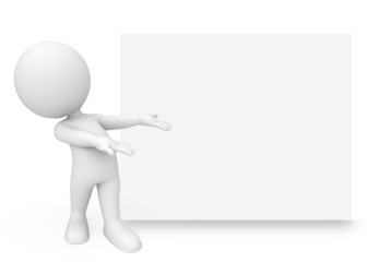 3d white people pointing towards sign