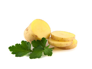 Potato with slices and green parsley isolated