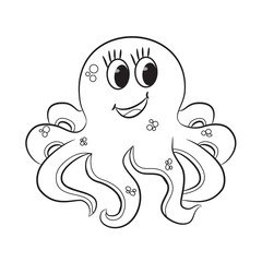Cartoon octopus. Coloring book. Vector illustration