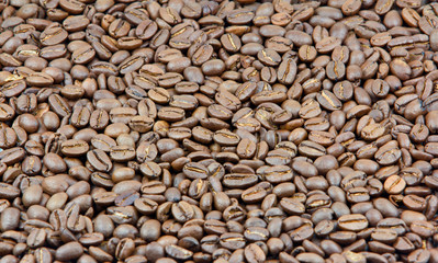 coffee beans background with shallow dof