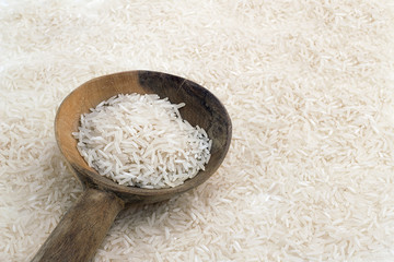 oriental long rice in a wooden spoon