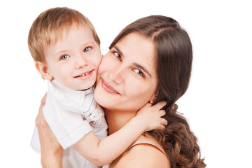 Mom and baby, isolated on white