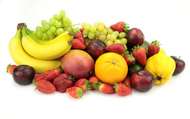 Colorful fruits isolated on white background.