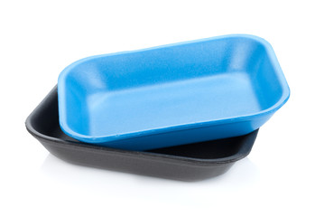 Black and blue empty food trays
