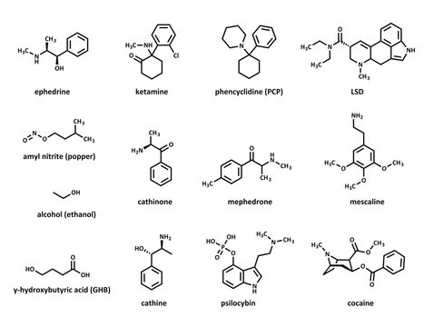 Recreational drugs: ephedrine, ketamine, phencyclidine (PCP), ..