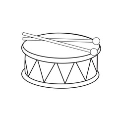 Toy drum and drumsticks. Coloring book. Vector