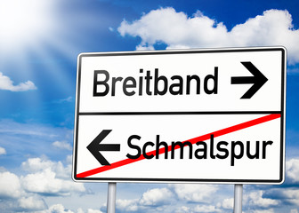 Wegweiser mit Breitband und Schmalspur