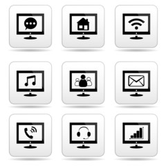 Monitor icons with web signs.