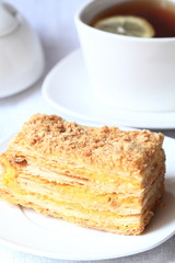 Napoleon cake and a cup of tea