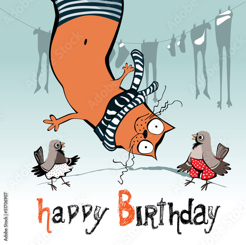 Happy Birthday Funny Cat Wall Mural Wallpaper Murals Wallsheaven Novkota1