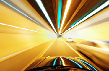 car on the road with motion blur background.
