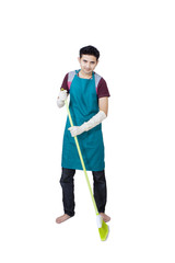 Full body of man with broom