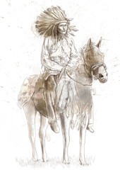 Indian chief sitting on a horse © kuco