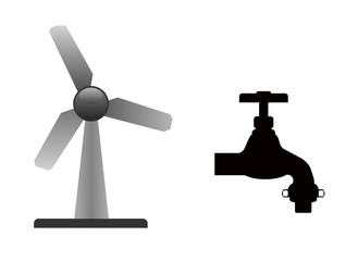 Eolienne et robinet d'eau 