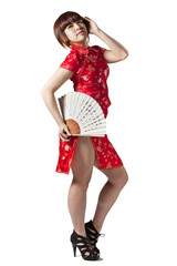 Chinese model in traditional Cheongsam dress