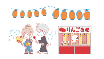 縁日とりんごあめの屋台