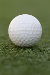 a golf ball centered on a putting green