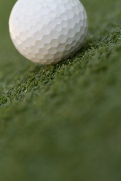 a golf ball in the distance on a putting green