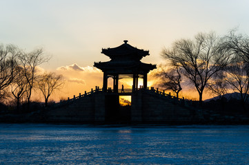 A bridge under the sunset in Summer Palace