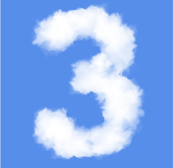 Number three with clouds written numeral.