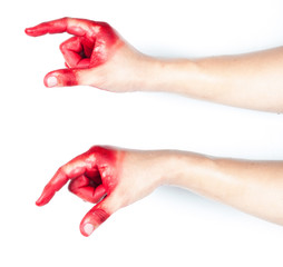 Hand in blood on a white background