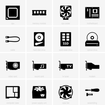 Set of computer components icons