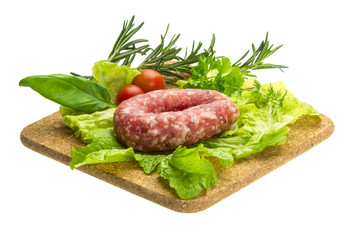 Salami with rosemary, salad and tomatoes