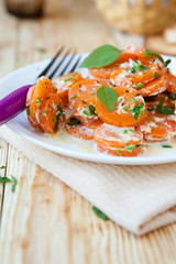 roasted carrots with yoghurt and herbs