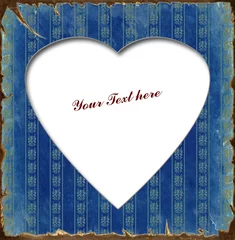 Raamstickers Vintage Poster Wit hart - blauwe achtergrond
