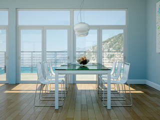 modernes Esszimmer in Strandhaus