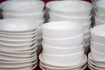White ceramic bowls stacked