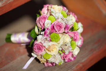 wedding bouquet of fresh pink roses bridal flowers