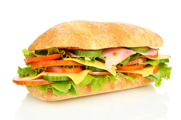 Fresh and tasty sandwich with ham and vegetables isolated