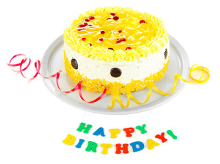 Happy birthday cake, isolated on white