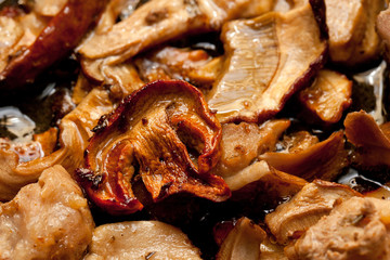 Mushrooms fried with meat and potatoes