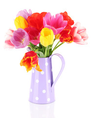 Beautiful tulips in bouquet isolated on white