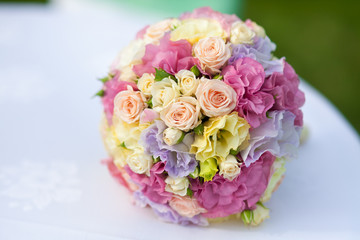 wedding bouquet of fresh pink roses bridal flowers