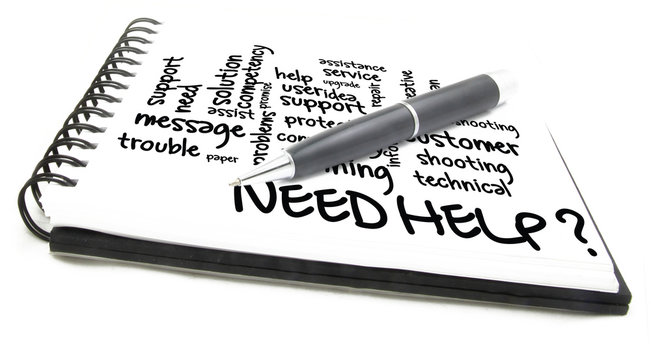 notebook with pen asking need help clip art preview