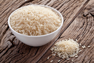 Uncooked rice in a bowl
