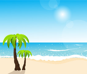 Fototapeta na wymiar Perfect tropical white sand beach with palm trees, vector