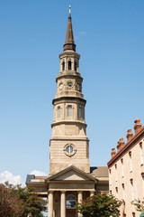 Fototapeta na wymiar Brown Stone Steeple on Church