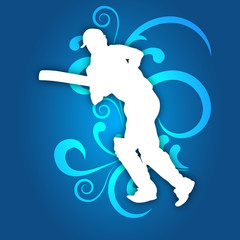 Illustration of a cricket batsman in playing action on abstract