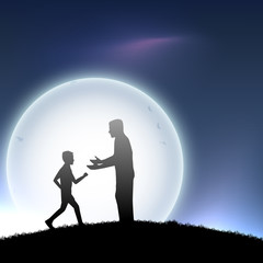 Happy Fathers Day concept with silhouette of a father and his so