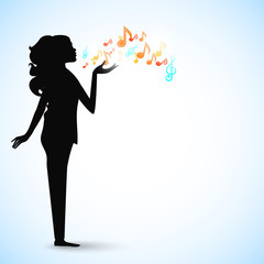 Musical background, greeting card or gift card with silhouette o
