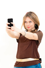 woman takes a picture with a phone