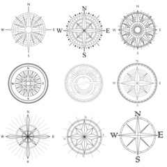 Set illustration of artistic compass.